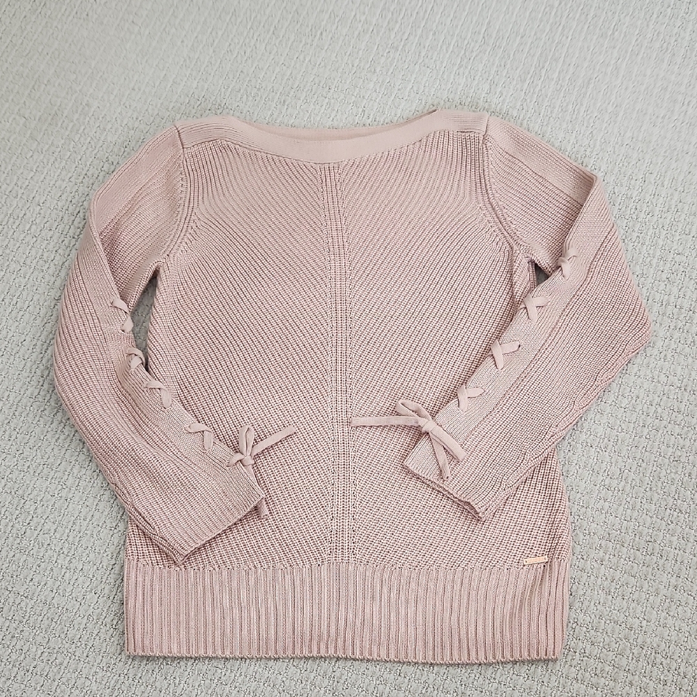 Pink Sweater with Lace-Up Sleeves